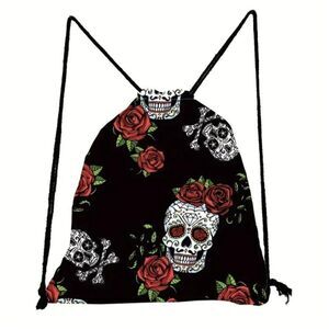 Sugar skull with roses drawstring backpack day of the dead